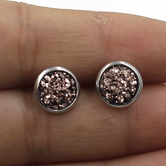 Stainless Steel Sparkly Druzy Earrings - Picture 5 of 5